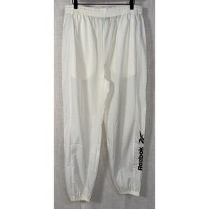 Reebok Vintage 90s Adult Large White Nylon Track Pants Windbreaker Ankle Zip Y2K